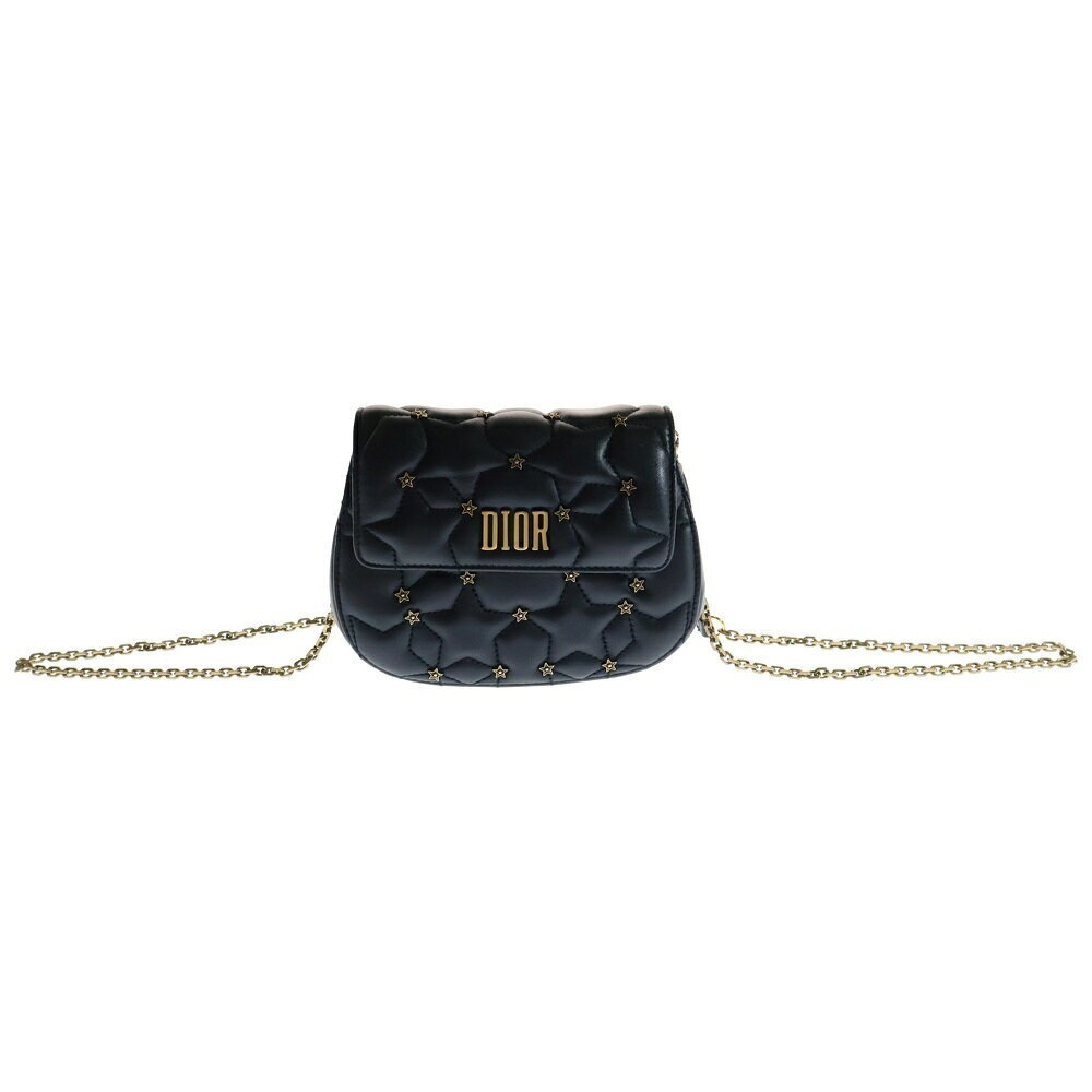 Christian Dior Star Quilted Shoulder Bag Chain Pouch Navy Blue Leather